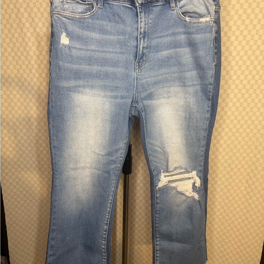 Stylish Light Blue Distressed Cropped Jeans